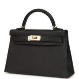 Hermes Kelly Sellier 20 Black Epsom Gold Hardware