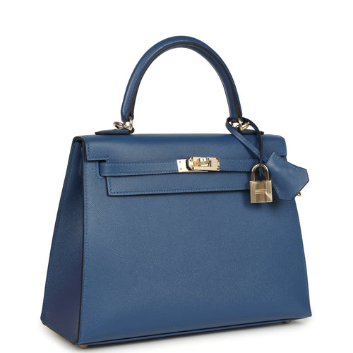 Hermes Kelly Sellier 25 Bleu Tie Madame Permabrass Hardware