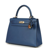 Hermes Kelly Sellier 25 Bleu Tie Madame Permabrass Hardware