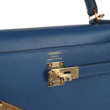 Hermes Kelly Sellier 25 Bleu Tie Madame Permabrass Hardware