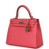 Pre-owned Hermes Kelly Sellier 25 Rose Lipstick Chevre Mysore Palladium Hardware