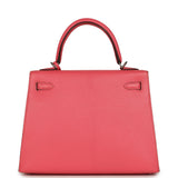Pre-owned Hermes Kelly Sellier 25 Rose Lipstick Chevre Mysore Palladium Hardware