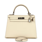 Pre-owned Hermes Kelly Sellier 28 Nata Epsom Palladium Hardware