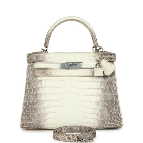 Pre-owned Hermes Kelly Retourne 28 Himalaya Matte Niloticus Crocodile Palladium Hardware