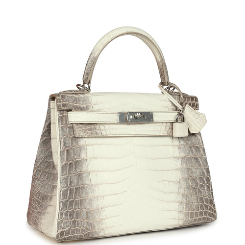 Pre-owned Hermes Kelly Retourne 28 Himalaya Matte Niloticus Crocodile Palladium Hardware