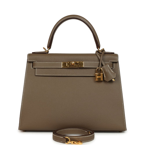 Pre-owned Hermes Kelly Sellier 28 Etoupe Epsom Gold Hardware