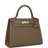Pre-owned Hermes Kelly Sellier 28 Etoupe Epsom Gold Hardware