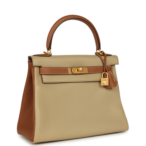 Hermes Special Order (HSS) Kelly Retourne 28 Gold and Trench Clemence Brushed Gold Hardware