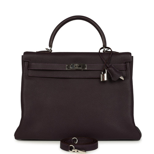 Pre-owned Hermes Kelly Retourne 35 Raisin Togo Palladium Hardware