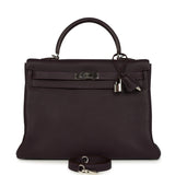 Pre-owned Hermes Kelly Retourne 35 Raisin Togo Palladium Hardware