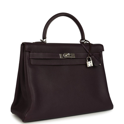 Pre-owned Hermes Kelly Retourne 35 Raisin Togo Palladium Hardware