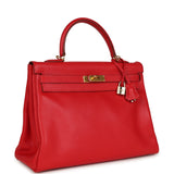 Vintage Hermes Kelly Retourne 35 Rouge Vif Gulliver Gold Hardware