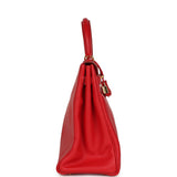Vintage Hermes Kelly Retourne 35 Rouge Vif Gulliver Gold Hardware