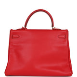 Vintage Hermes Kelly Retourne 35 Rouge Vif Gulliver Gold Hardware