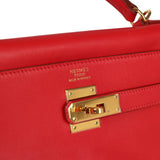 Vintage Hermes Kelly Retourne 35 Rouge Vif Gulliver Gold Hardware
