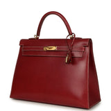 Vintage Hermes Kelly Sellier 35 Rouge H Veau Grain Lisse Gold Hardware