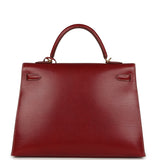 Vintage Hermes Kelly Sellier 35 Rouge H Veau Grain Lisse Gold Hardware