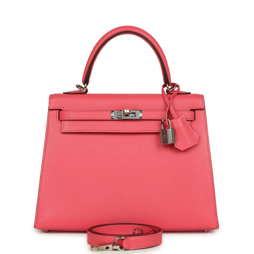 Hermes Kelly Sellier 25 Rose Lipstick Chevre Mysore Palladium Hardware