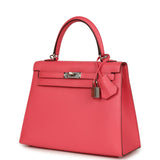Hermes Kelly Sellier 25 Rose Lipstick Chevre Mysore Palladium Hardware