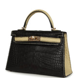Pre-owned Hermes Special Order (HSS) Kelly Sellier 20 Black and Vanille Matte Alligator Permabrass Hardware