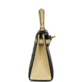 Pre-owned Hermes Special Order (HSS) Kelly Sellier 20 Black and Vanille Matte Alligator Permabrass Hardware
