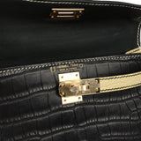 Pre-owned Hermes Special Order (HSS) Kelly Sellier 20 Black and Vanille Matte Alligator Permabrass Hardware