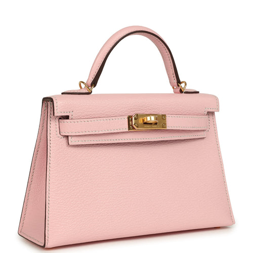 Hermes Special Order (HSS) Kelly Sellier 20 Rose Sakura Verso Chevre Mysore Gold Hardware