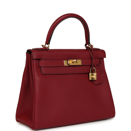 Pre-owned Hermes Kelly Retourne 28 Rouge Grenat Togo Gold Hardware