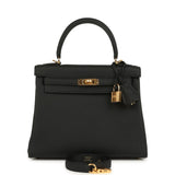 Hermes Kelly Retourne 25 Black Togo Gold Hardware
