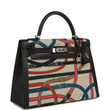 Pre-owned Hermes Kelly Sellier 32 Ficelle-Multicolor Toile De Camp Cavalcadour and Black Swift Palladium Hardware