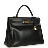 Vintage Hermes Kelly Retourne 35 Black Box Gold Hardware