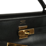 Vintage Hermes Kelly Retourne 35 Black Box Gold Hardware