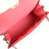 Pre-owned Hermes Special Order (HSS) Kelly Sellier 28 Rose Azalee and Gris Mouette Epsom Brushed Gold Hardware
