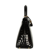 Pre-owned Hermes Kelly Sellier 28 Black Shiny Niloticus Crocodile Gold Hardware