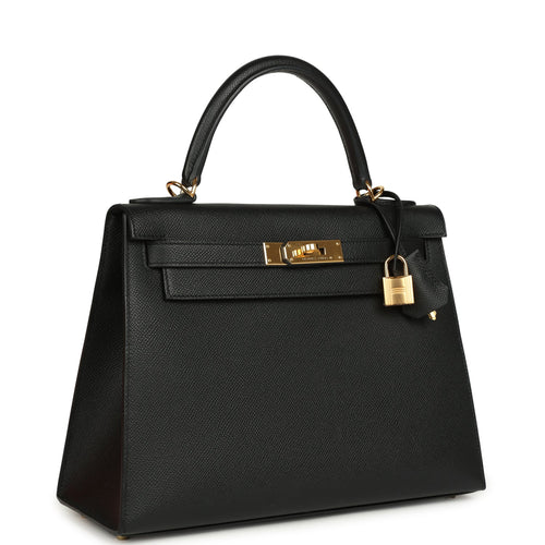 Pre-owned Hermes Kelly Sellier 28 Black Epsom Gold Hardware