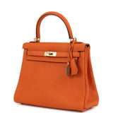Hermes Kelly Retourne 25 Orange Togo Gold Hardware