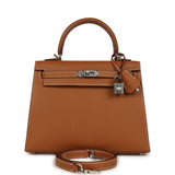 Pre-owned Hermes Kelly Sellier 25 Gold Epsom Palladium Hardware