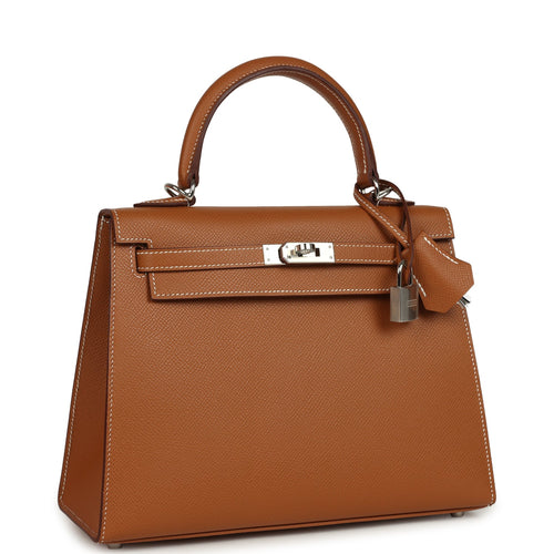 Pre-owned Hermes Kelly Sellier 25 Gold Epsom Palladium Hardware