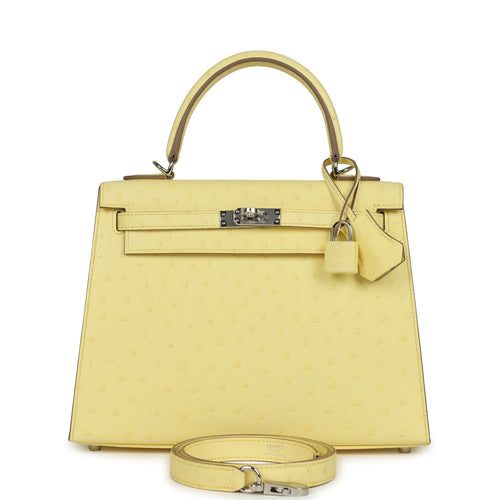 Hermes Kelly Sellier 25 Limoncello Ostrich Palladium Hardware