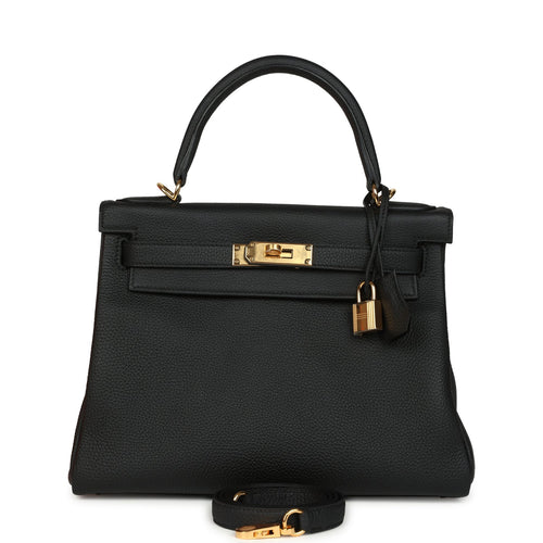 Hermes Kelly Retourne 28 Black Togo Gold Hardware