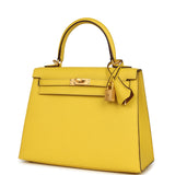 Hermes Special Order (HSS) Kelly Sellier 25 Jaune De Naples Verso Epsom Brushed Gold Hardware