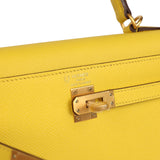 Hermes Special Order (HSS) Kelly Sellier 25 Jaune De Naples Verso Epsom Brushed Gold Hardware