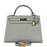 Pre-owned Hermes Kelly Sellier 32 Bleu Glacier Epsom Gold Hardware