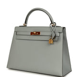 Pre-owned Hermes Kelly Sellier 32 Bleu Glacier Epsom Gold Hardware