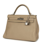 Pre-owned Hermes Kelly Retourne 32 Gris Tourterelle Togo Palladium Hardware