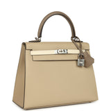Hermes Kelly Sellier 25 Tri-Color Etoupe, Craie, Trench Epsom Palladium Hardware