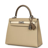 Hermes Kelly Sellier 25 Tri-Color Etoupe, Craie, Trench Epsom Palladium Hardware