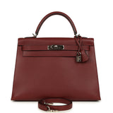 Vintage Hermes Kelly Sellier 32 Rouge H Vache Liegee Palladium Hardware