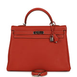 Pre-owned Hermes Retourne Kelly 35 Sanguine Clemence Palladium Hardware