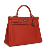 Pre-owned Hermes Retourne Kelly 35 Sanguine Clemence Palladium Hardware